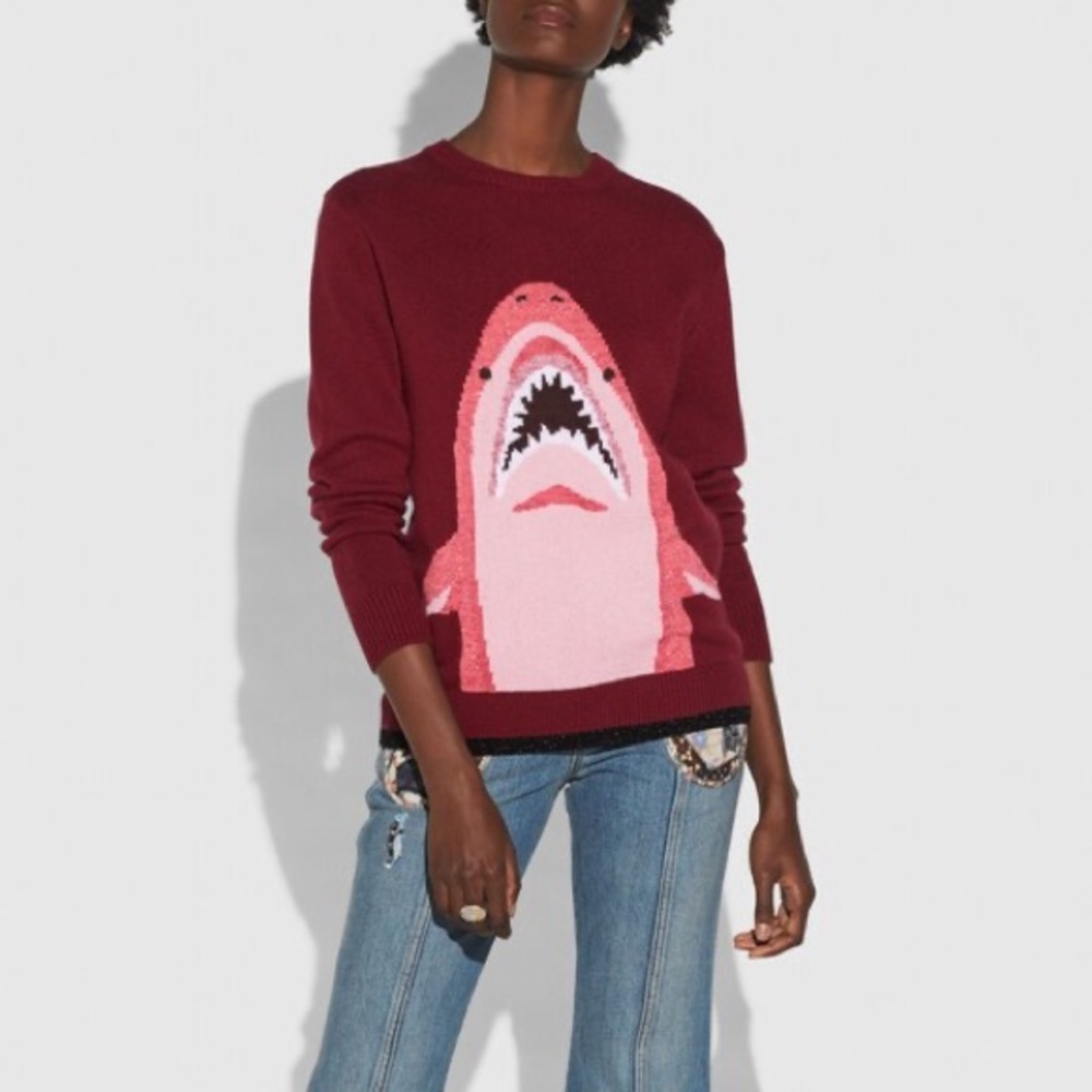 Coach Sharky Instarsia Cashmere Sweater sz Small S Rare Shark